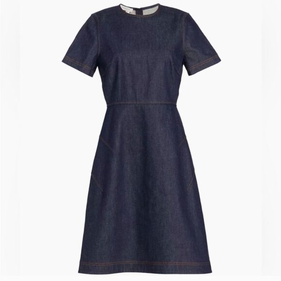 Lafayette 148NY MINIMALIST Fit-&-Flare Denim midi Dress Size 8 - Picture 9 of 13